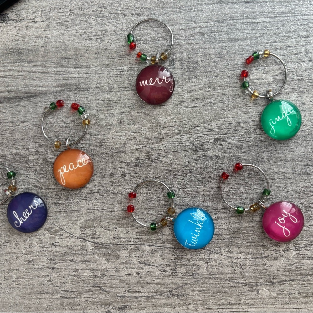Colorful Wine Glass Holiday Charms Set